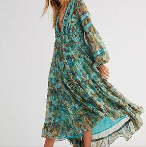 Free People Cassis Printed Chiffon Dress - XL